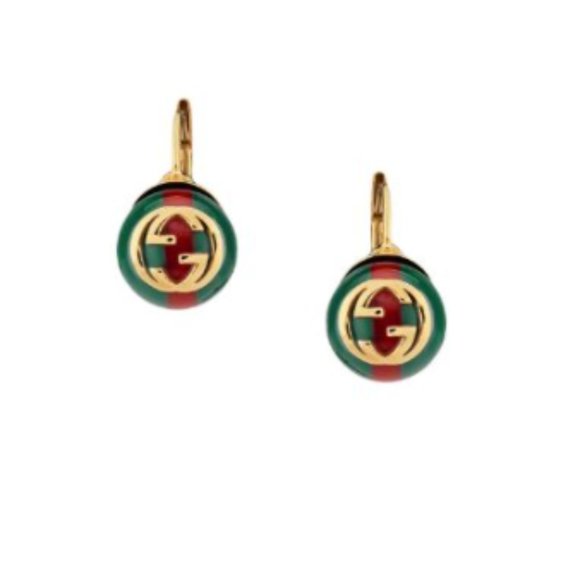 GUCCI Green Red Web Striped Earrings NEW IN GUCCI BOX - Picture 2 of 13